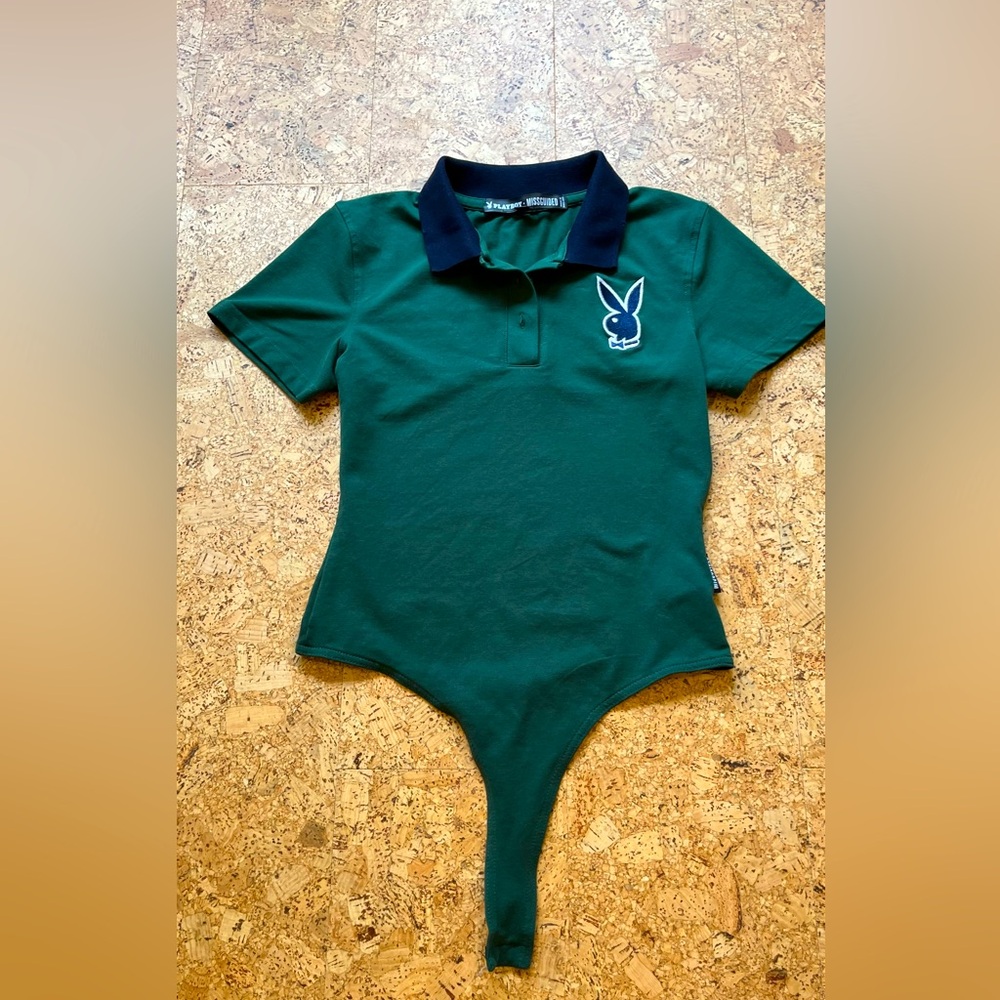 Playboy x Missguided Green varsity polo bodysuit